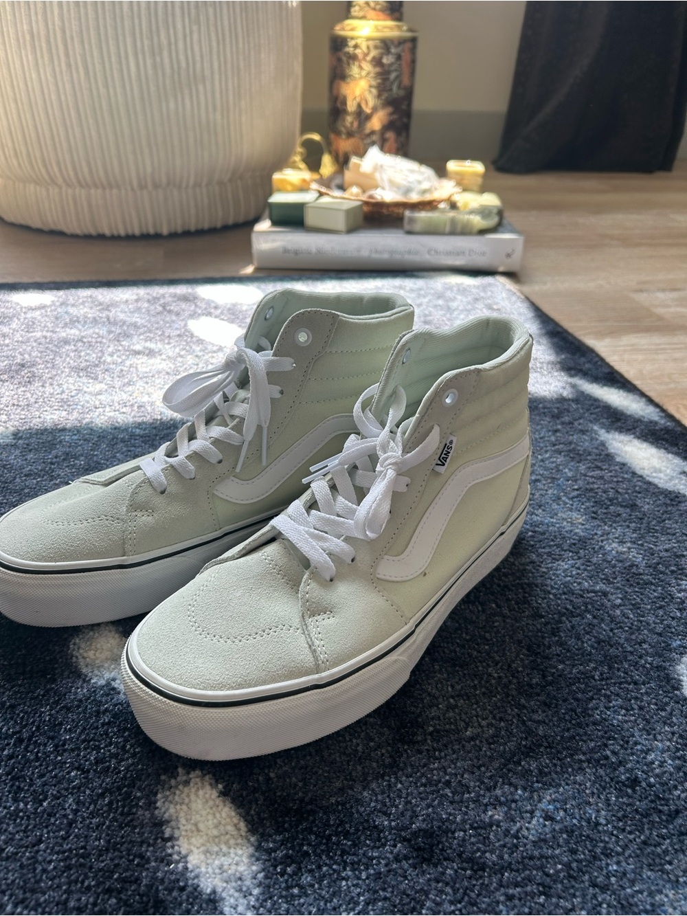 Vans Sk8-Hi Platform Sneakers in Sage Green and White